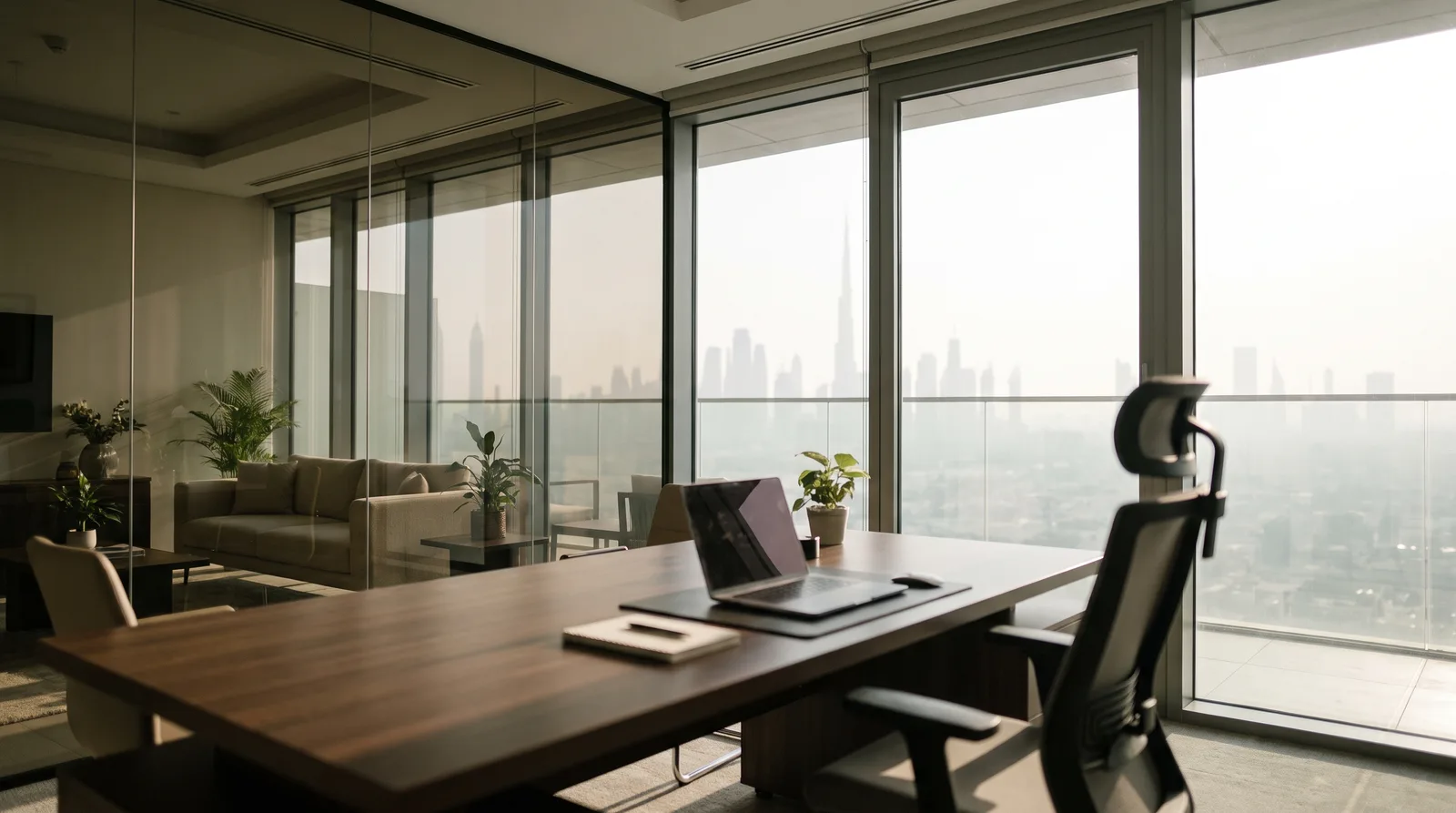 02 Office Solar Film City View — Commercial Window Tint at ASV Phantom Dubai
