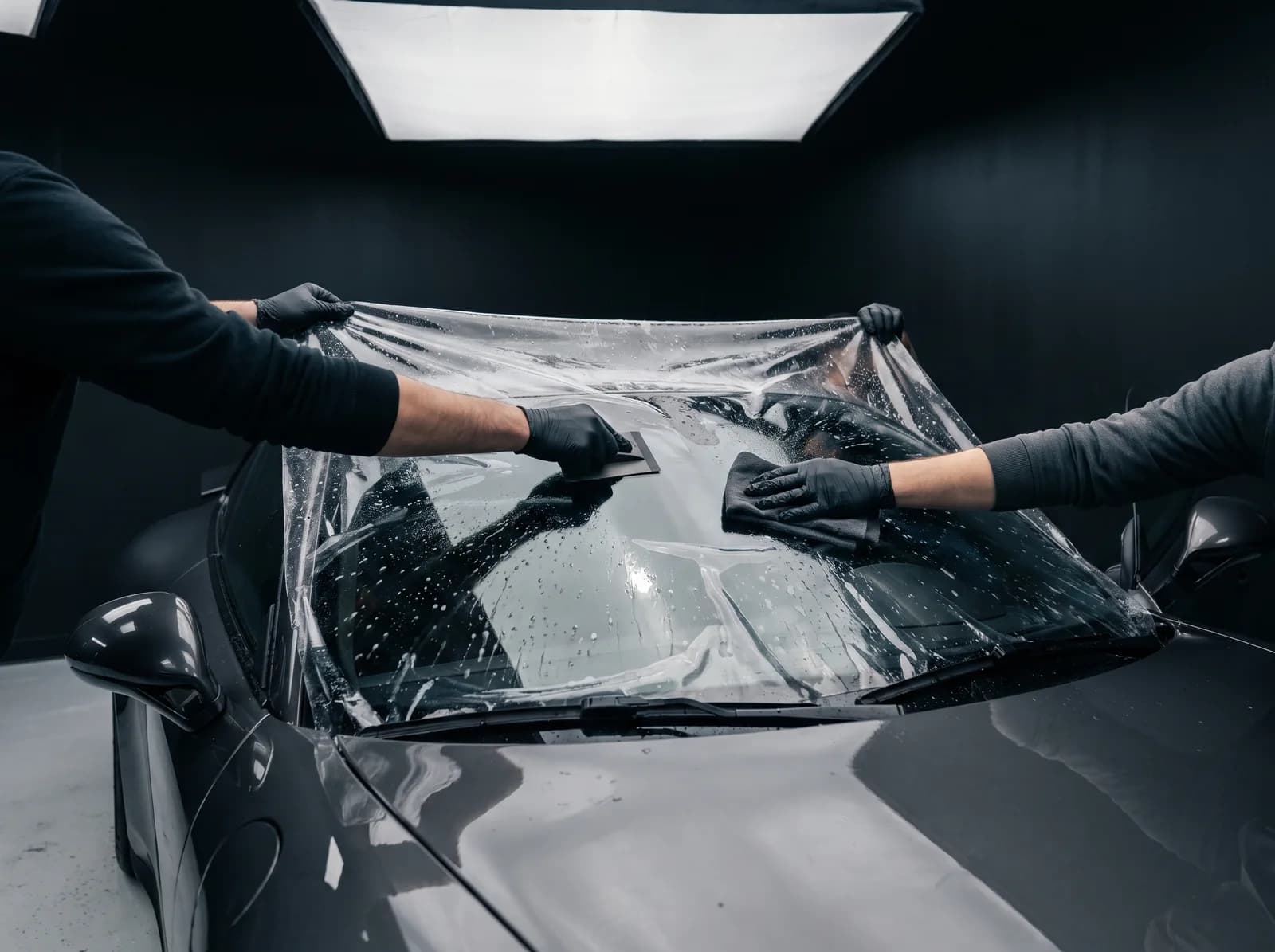 02 Two Installers Fitting Windshield Film — Windshield Protection at ASV Phantom Dubai
